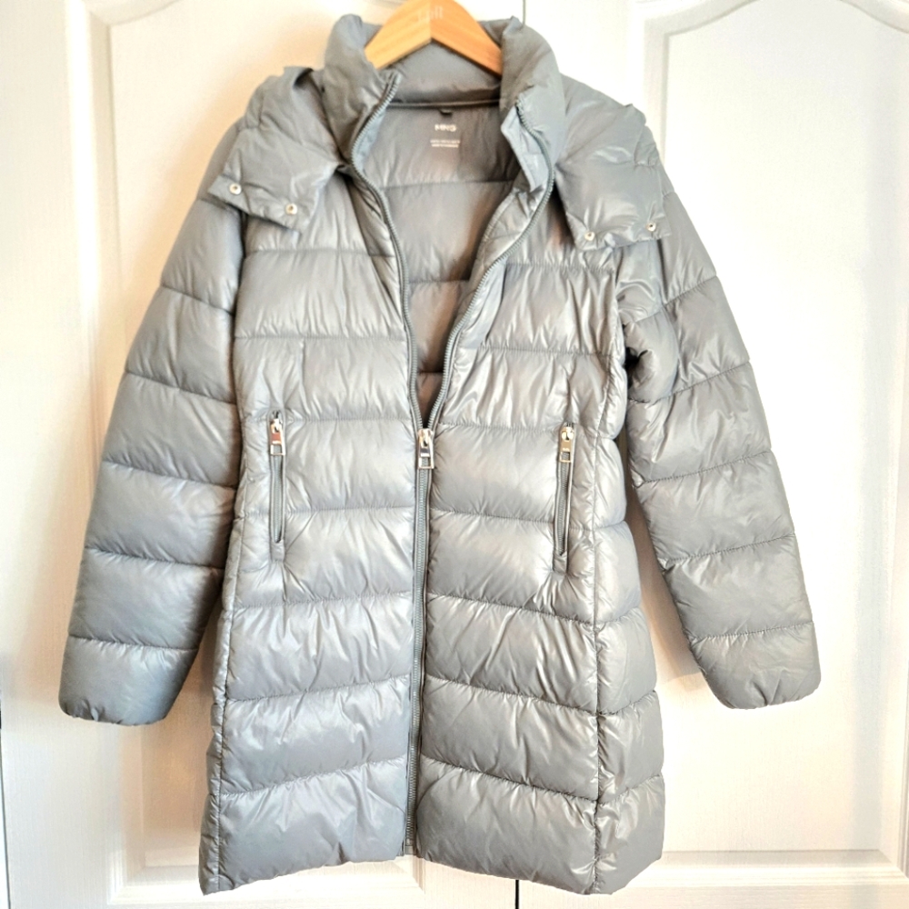Mango MNG Gray Women's M Puffer Coat Casual Gorpcore Outdoor Winter Detach Hood